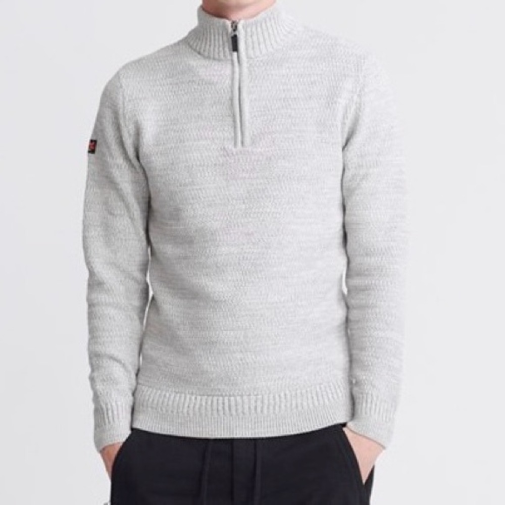 Superdry Men's Light Gray Quarter Zip Sweater Size XL